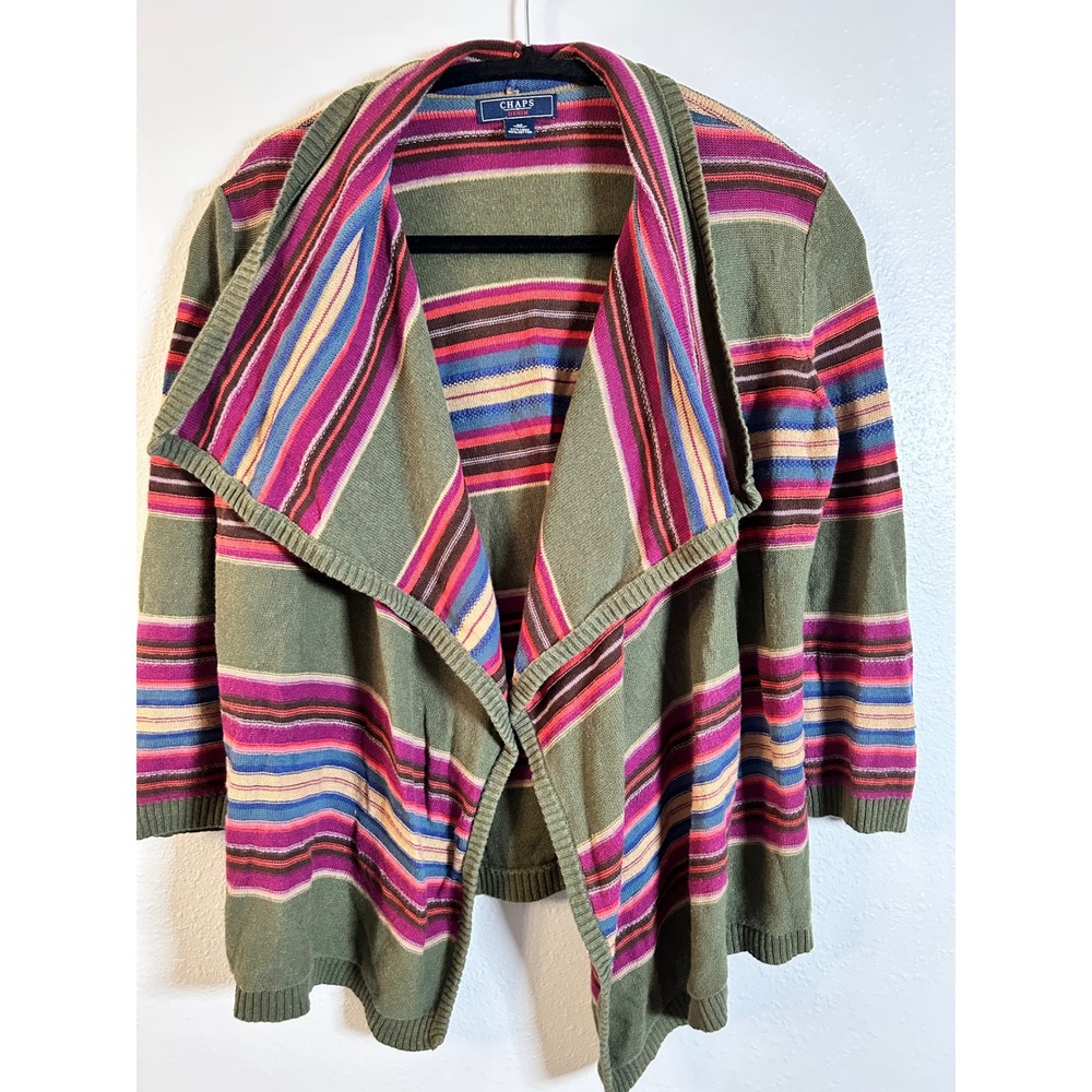 Chaps Denim Womens Medium Open Front Striped Cardigan‎ Sweater Multicolor